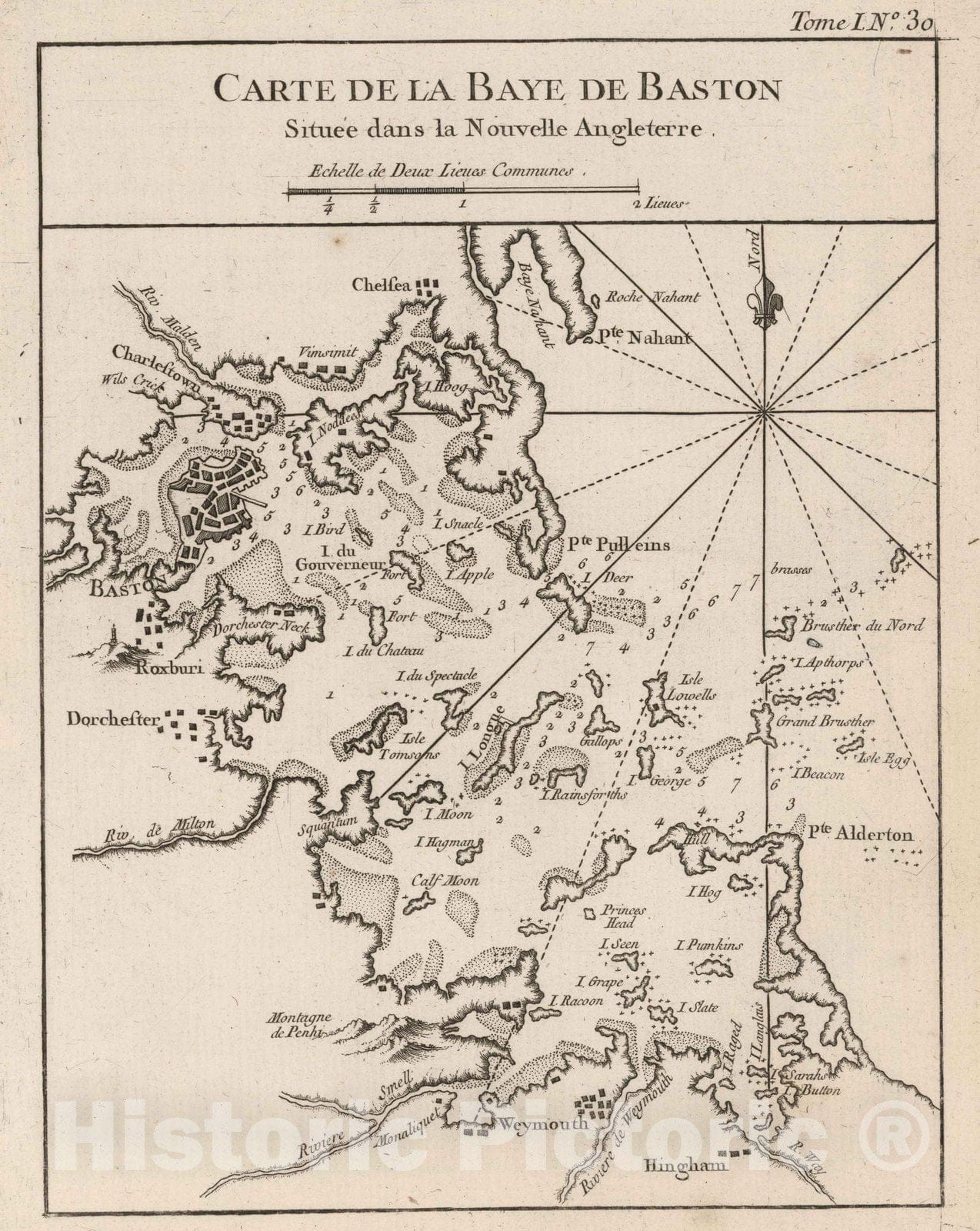 Historic Map : Boston Harbor (Mass.) 1764 Carte de la Baye de Baston : situe?e dans la Nouvelle Angleterre , Vintage Wall Art