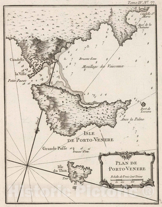 Historic Map : Italy, , Europe 1764 Plan de Porto-Venere , Vintage Wall Art