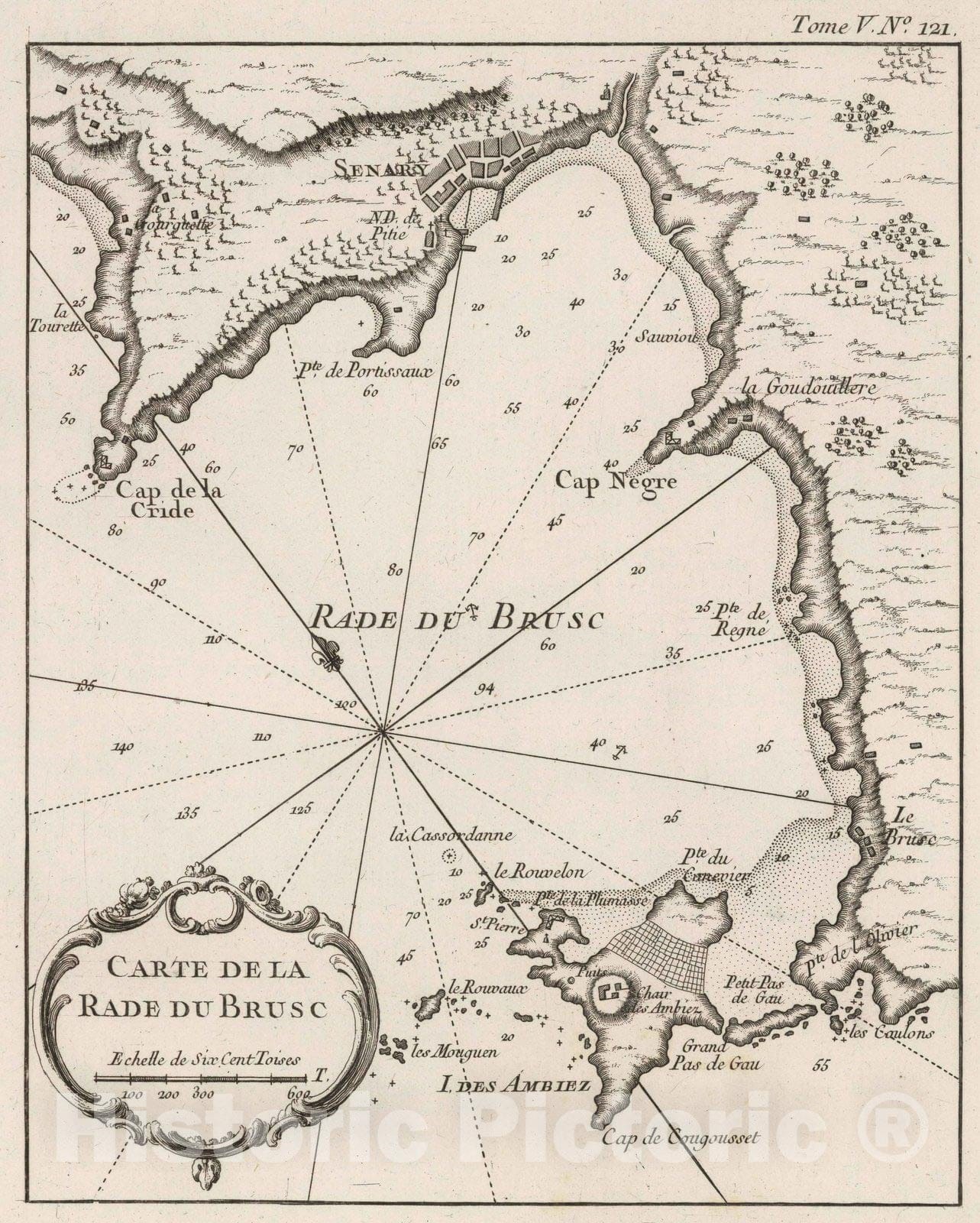 Historic Map : France , Brusc France, Provence 1764 Carte de la rade du Brusc. , Vintage Wall Art