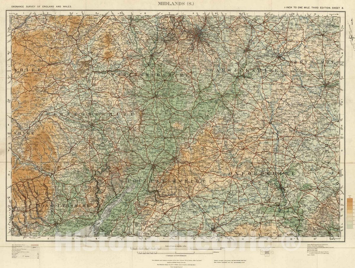 Historic Map : National Atlas - 1924 Sheet 8. Midlands (S). - Vintage Wall Art