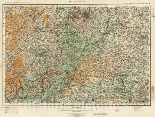 Historic Map : National Atlas - 1924 Sheet 8. Midlands (S). - Vintage Wall Art