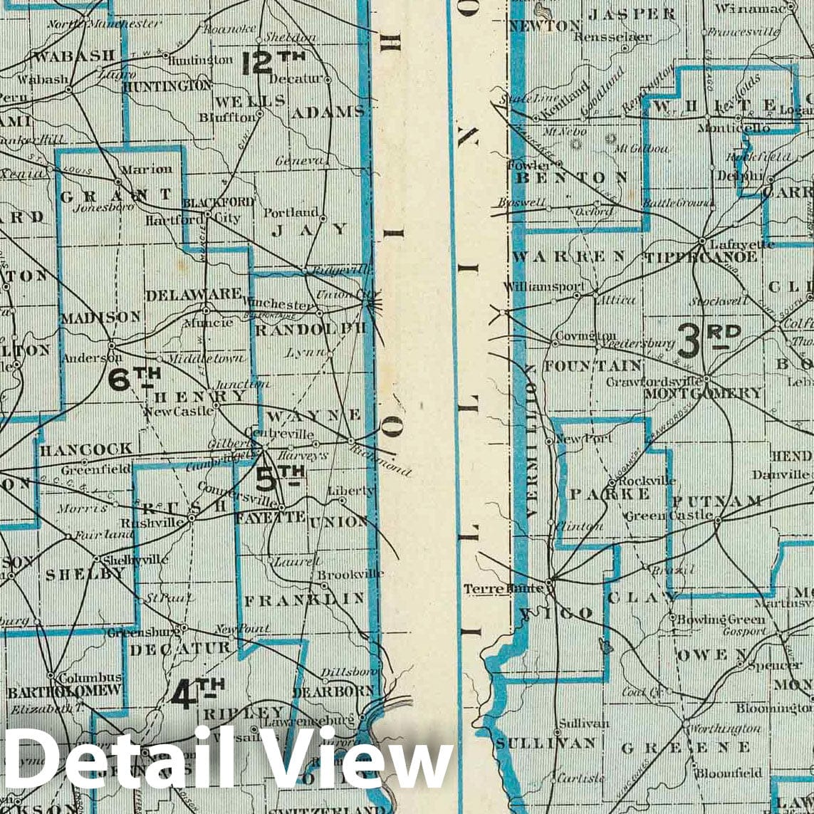 Historic Map : 1876 Congressional districts. Judicial districts (Indiana) - Vintage Wall Art