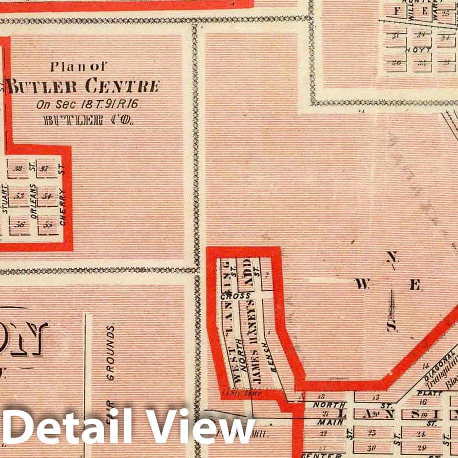 Cresco, Butler Centre, Waukon, Mason City, Lansing, Iowa 1875 Historical Map Print