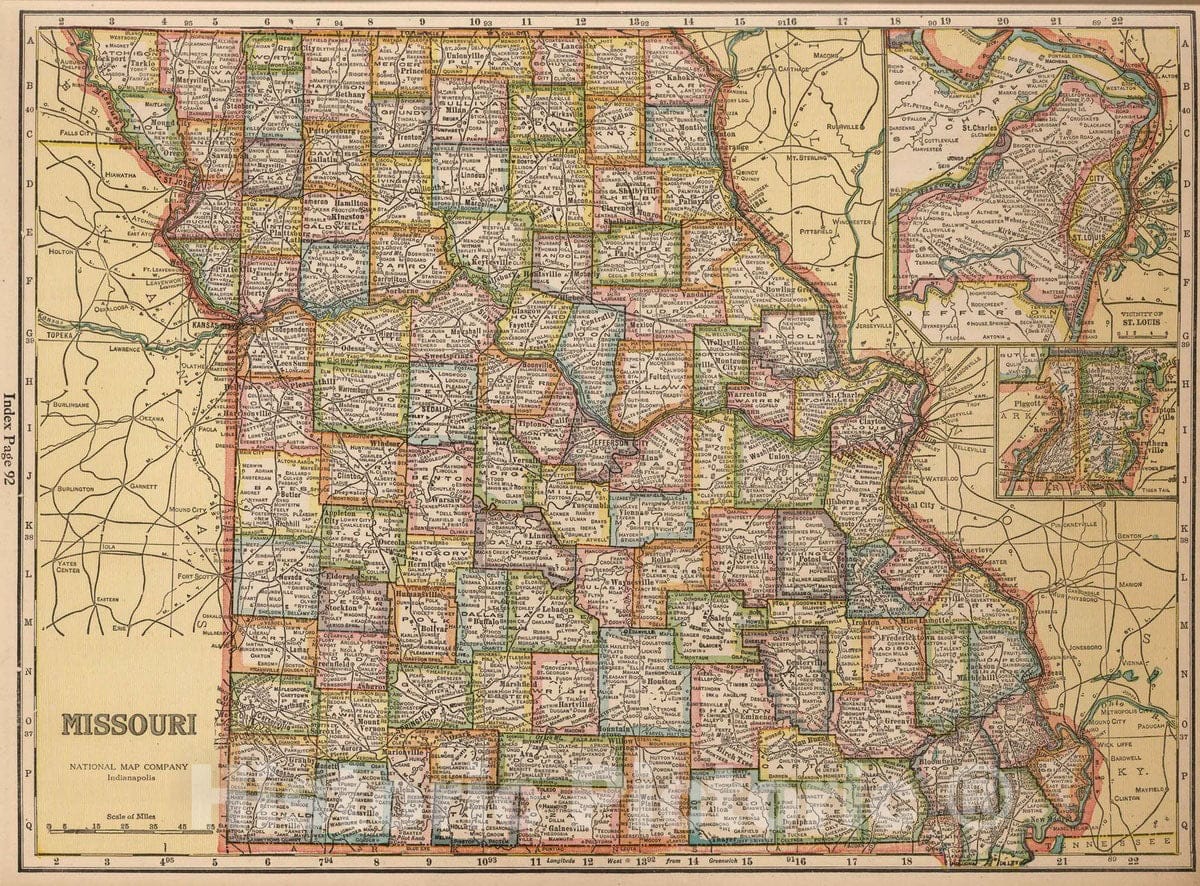 Historic Map : National Atlas - 1927 Missouri - Vintage Wall Art