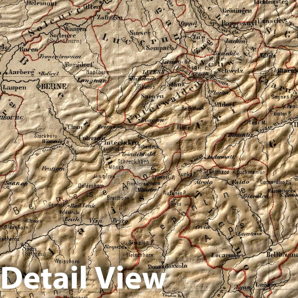 Switzerland - Physical Map, 1880 - Historical Atlas Reproduction
