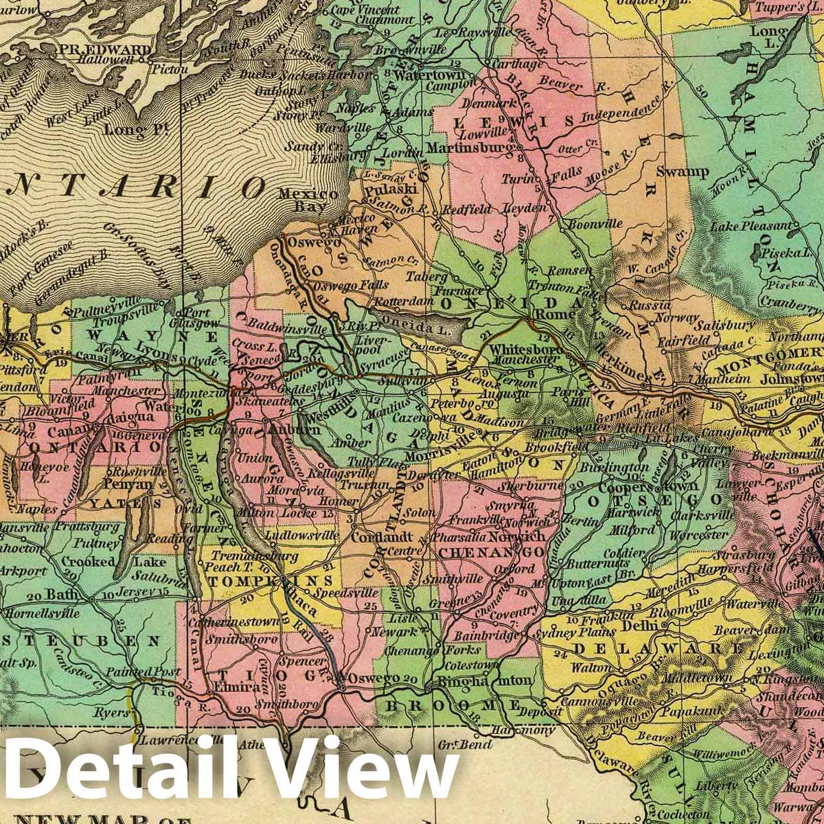 New York - Canals and Roads, 1836 - Historical Map Print