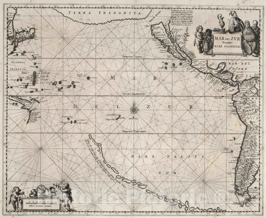 Historic Map : Polynesia, Pacific 1650 Mar del Zur Hispanis Mare Pacificum. , Vintage Wall Art