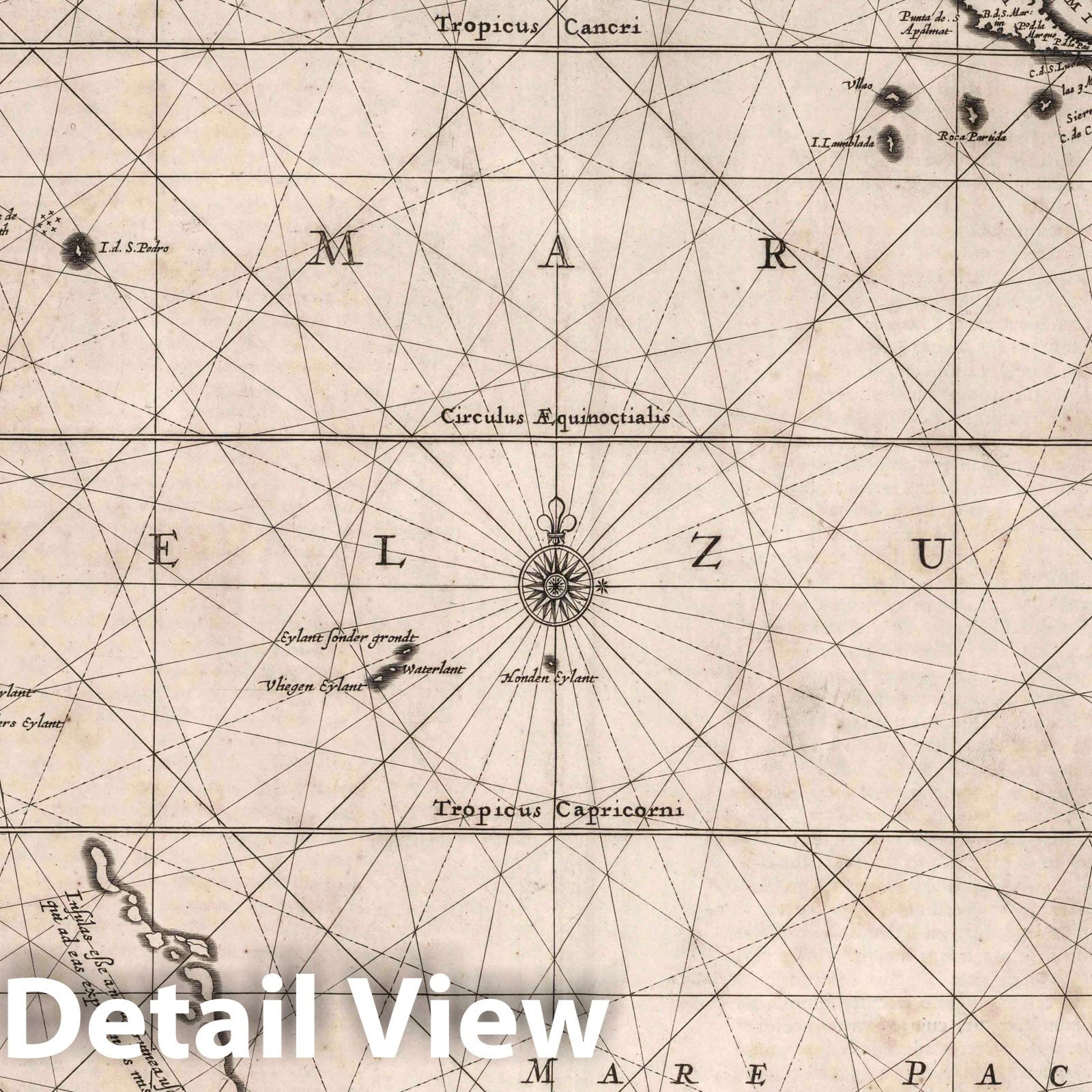 Pacific Ocean Nautical Chart, 1650 - Janssonius Historical Map Print