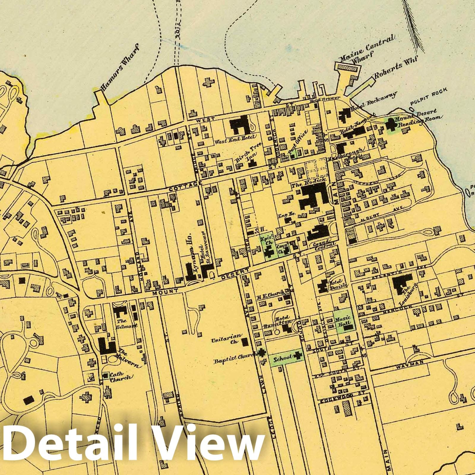 Bar Harbor, Mount Desert Island, Maine - Road Map, 1894 - Historical Map Print