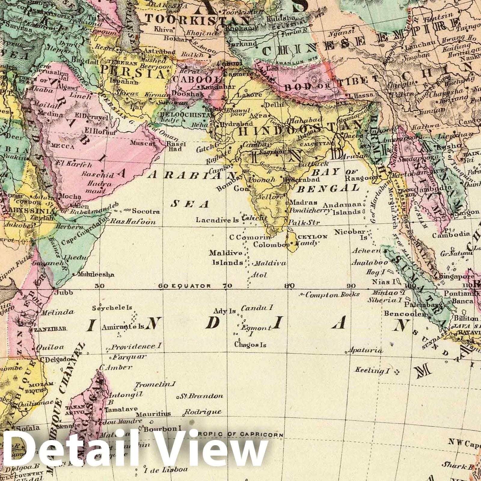 Eastern Hemisphere, 1876 - Historical Map Print