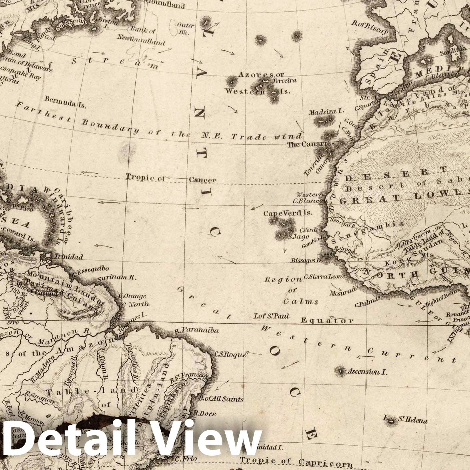 Americas, Africa, and the Atlantic Ocean - River Map, 1849 - Historical Map Print