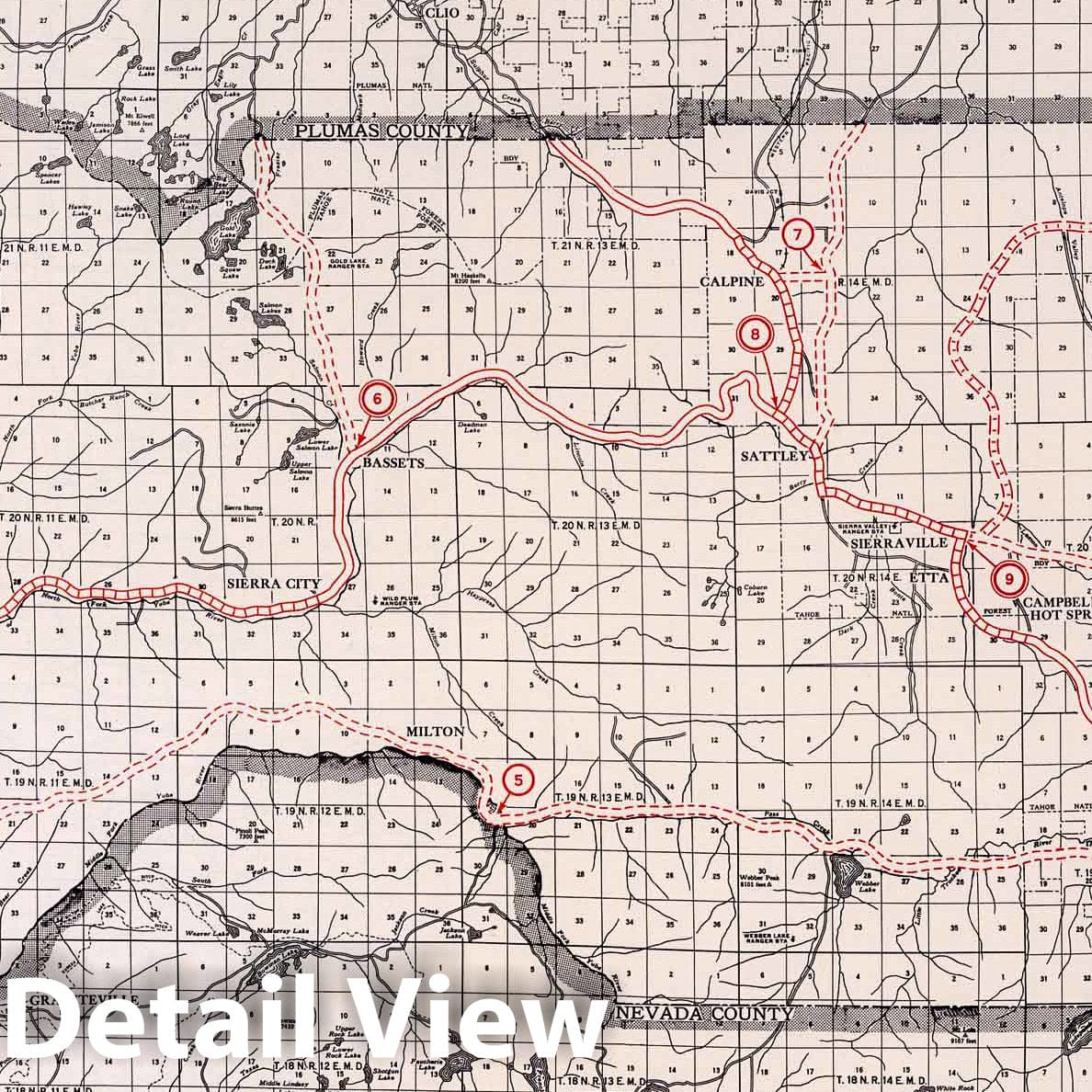 Sierra County California - Road Map, 1935 - Historical Print