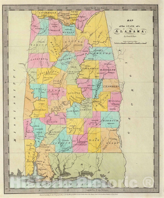 Historic Map : 1835 Map of the State of Alabama. - Vintage Wall Art