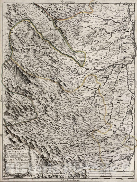 Historic Map : Italy, , Europe 1690 Il Marchesato di Salvzzo e le valli di Lucerna di S. Martino, e di Perosa , Vintage Wall Art