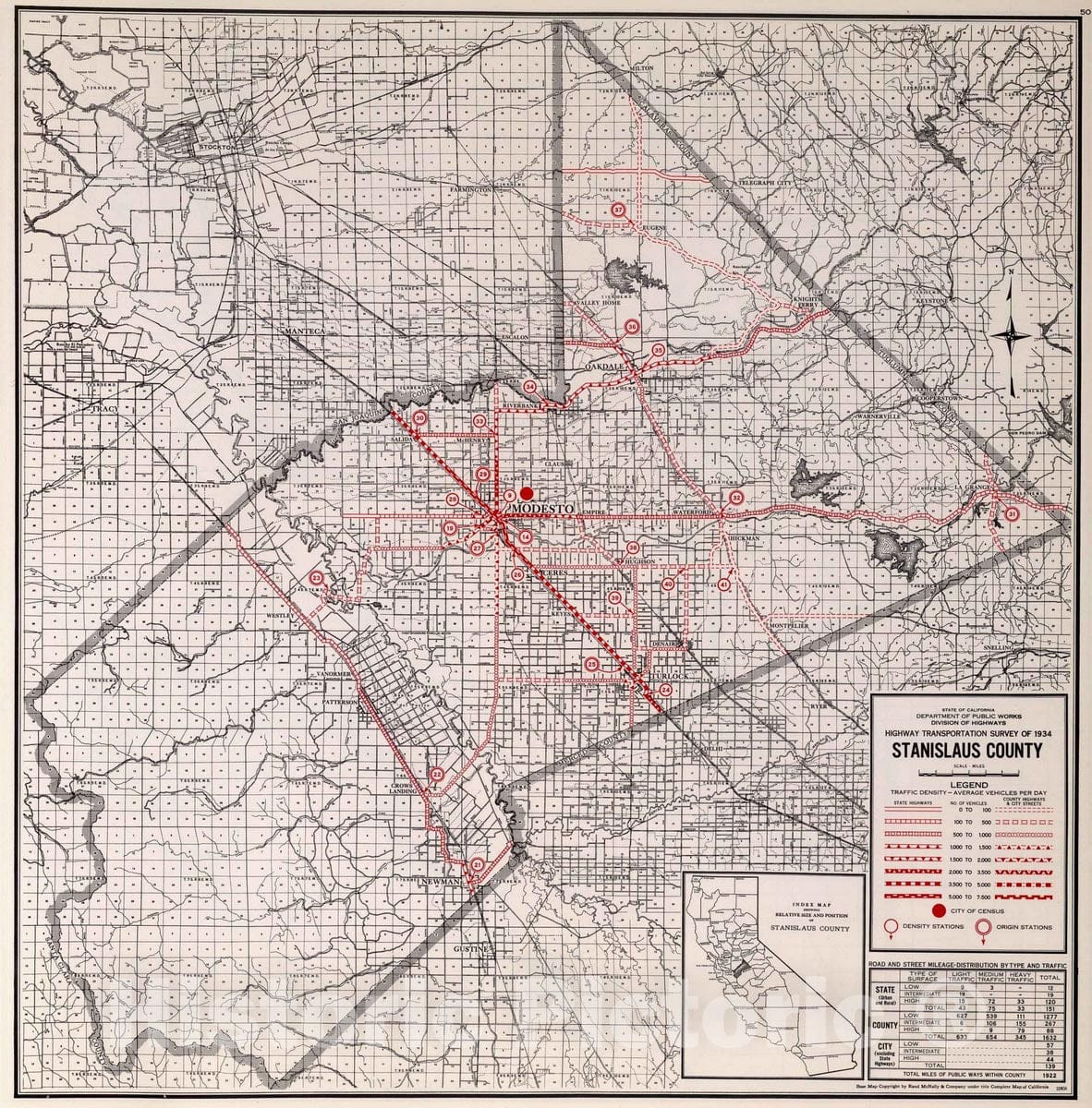 Historic Map : 1935 Stanislaus County. - Vintage Wall Art