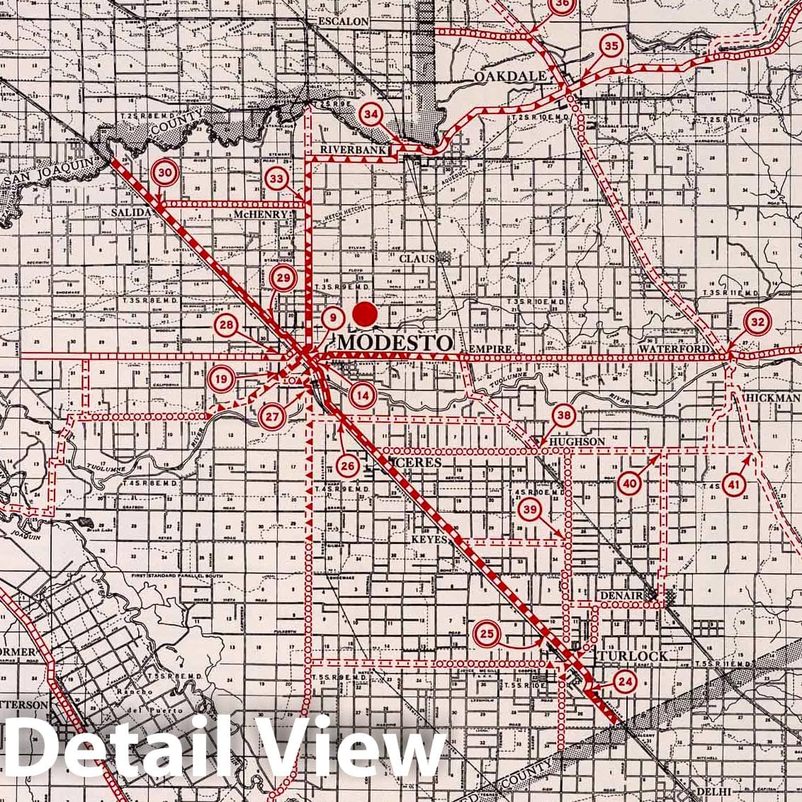 Stanislaus County, California - Road Map, 1935 - Historical Map Print