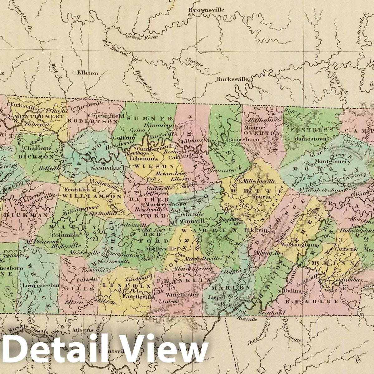 Tennessee, 1838 - Historical Map Print from Bradford's Illustrated Atlas