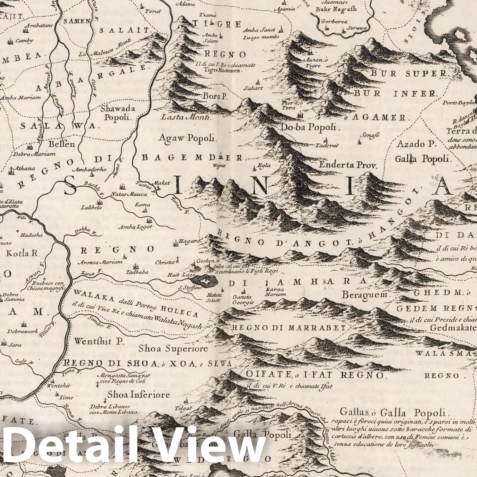 Ethiopia with Nile River Course, 1693 - Coronelli Historical Map Print