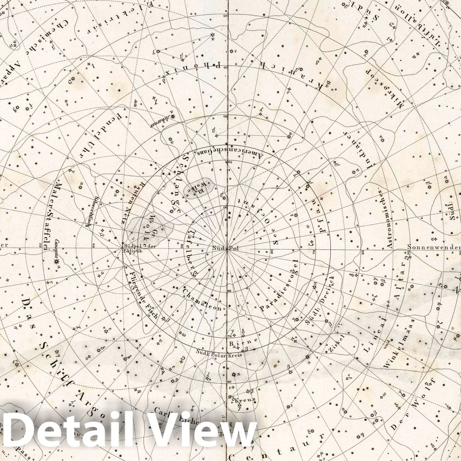 Southern Starry Sky - Celestial Map, 1837 - Historical Map Print