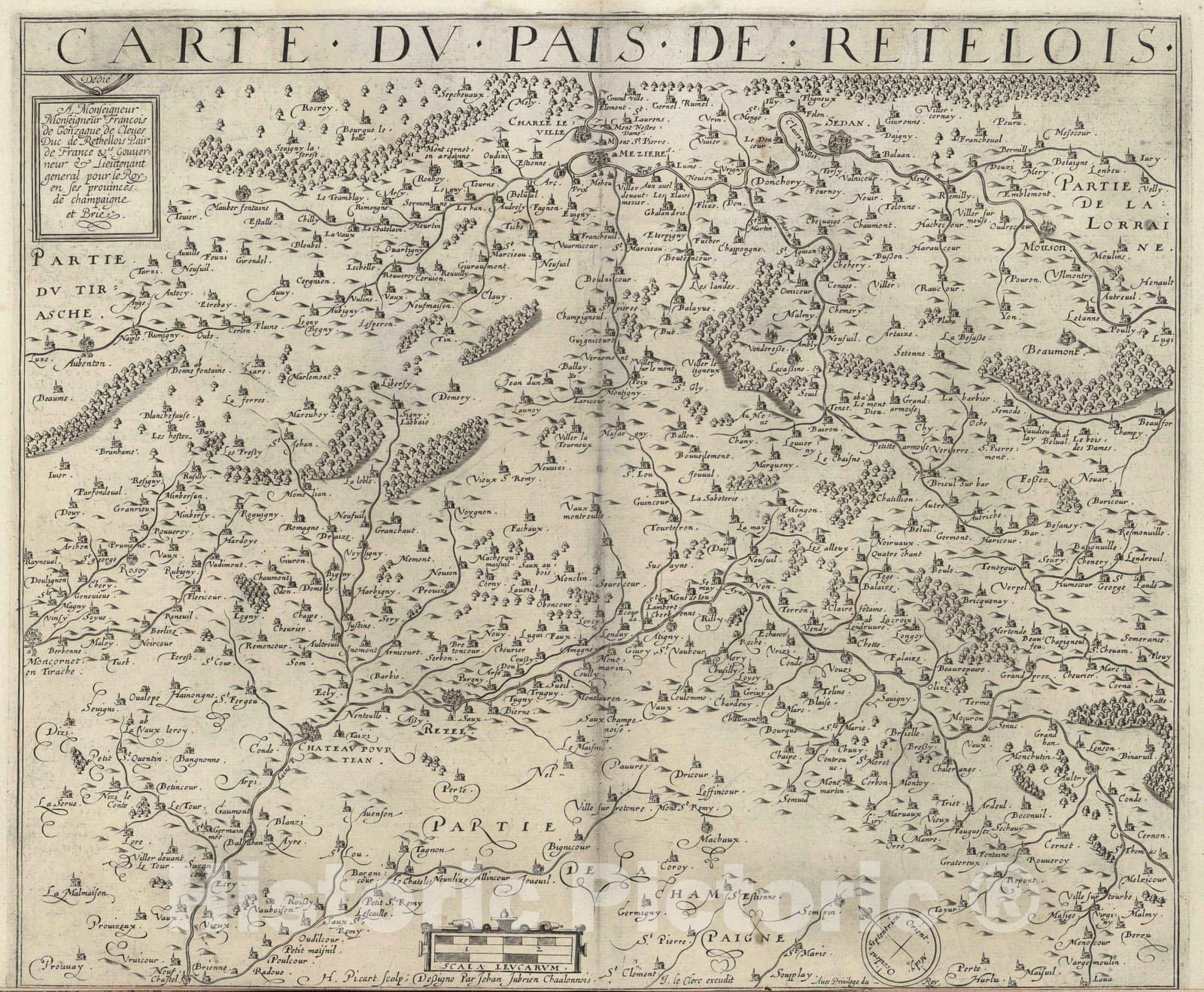Historic Map : Champagne , France 1632 Carte du Pays de Retelois. , Vintage Wall Art