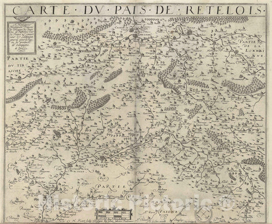 Historic Map : Champagne , France 1632 Carte du Pays de Retelois. , Vintage Wall Art
