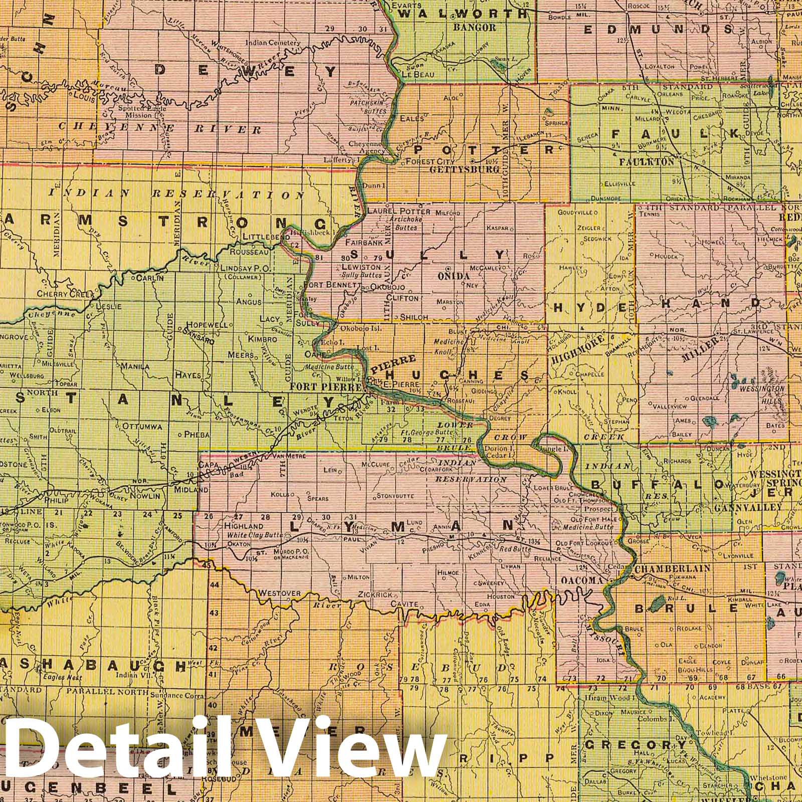 South Dakota - Railroad Map, 1909 - Historical Map Print
