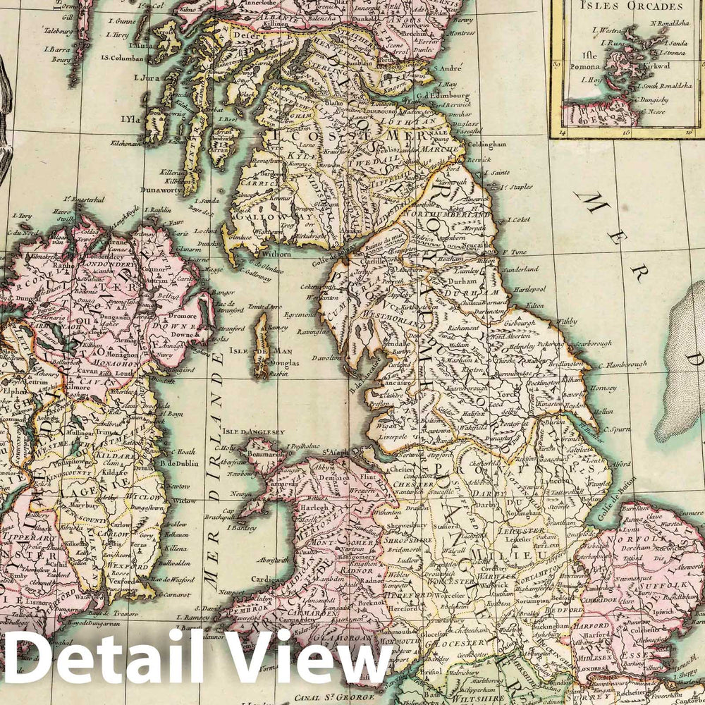 Historic Wall Map : Great Britain, , Europe 1759 Les isles Britanniques , Vintage Wall Art