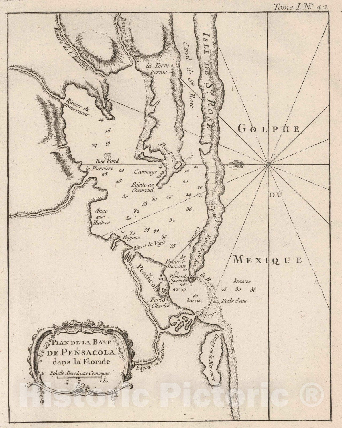 Historic Map : Pensacola (Fla.), Harbor 1764 Plan De La Baye De Pensacola dans la Floride. , Vintage Wall Art