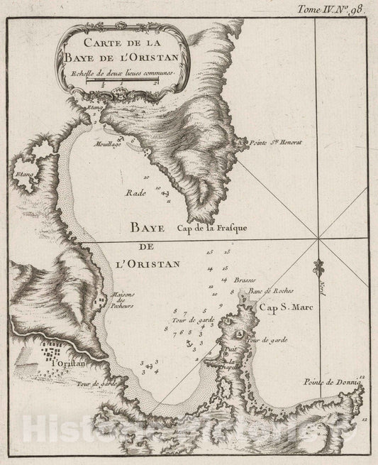 Historic Map : Corsica 1764 Carte De La Baye De L'Oristan , Vintage Wall Art