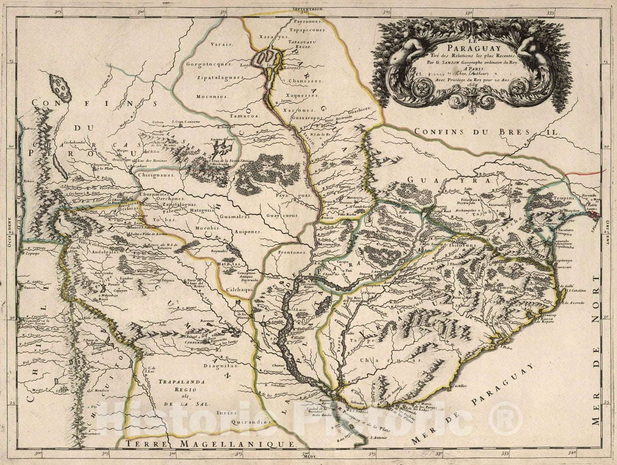 Historic Map : 1668 Paraguay. - Vintage Wall Art