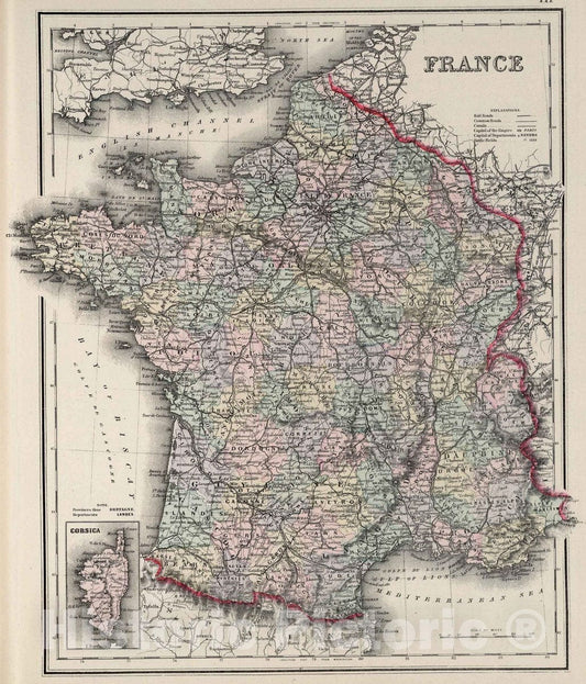 Historic Map : National Atlas - 1884 France. - Vintage Wall Art