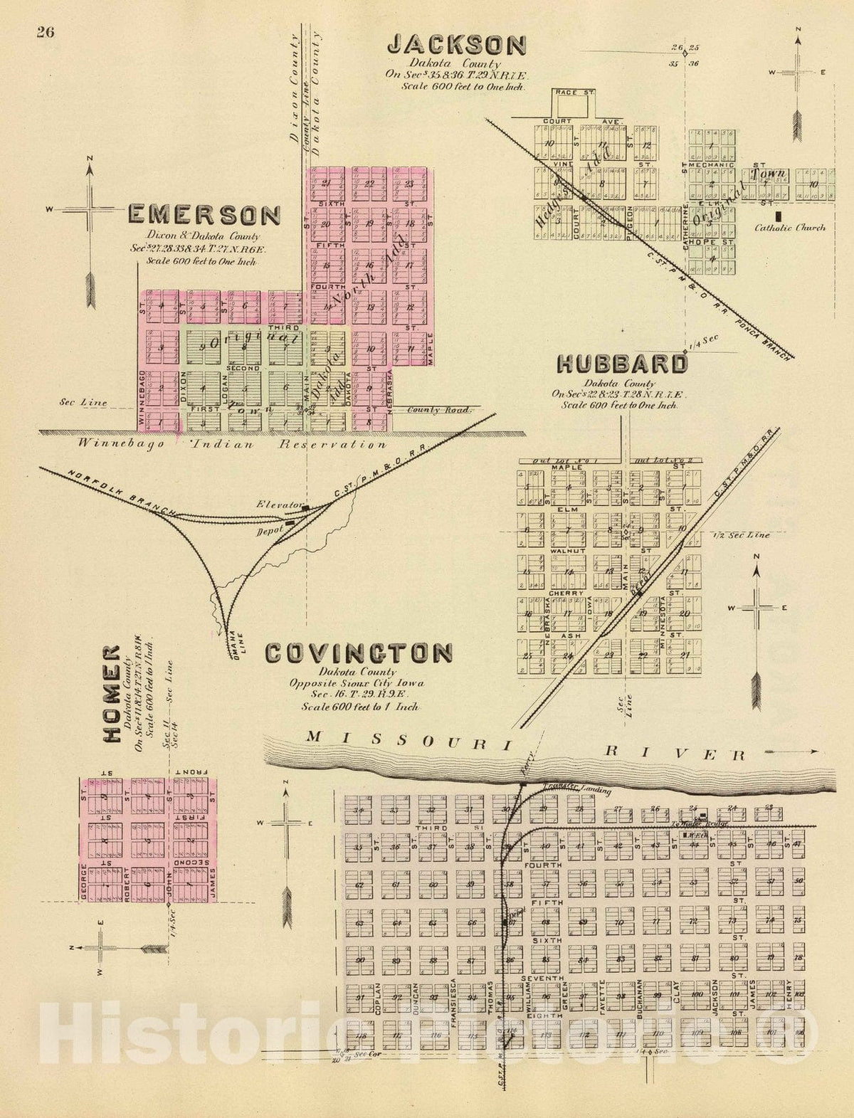 Historic Map : 1885 Emerson, Covington. - Vintage Wall Art