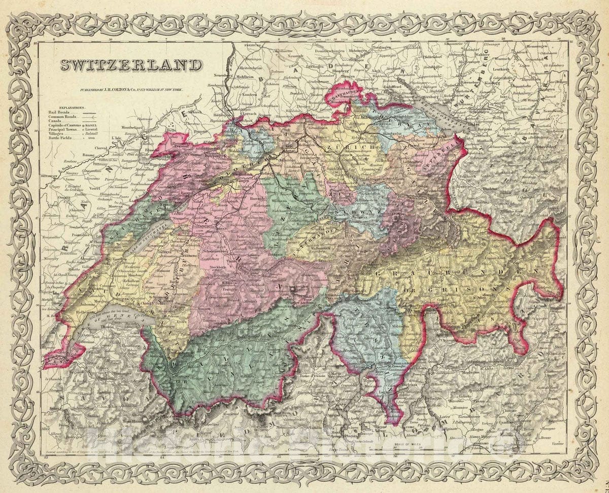 Historic Map : 1856 Switzerland : Vintage Wall Art