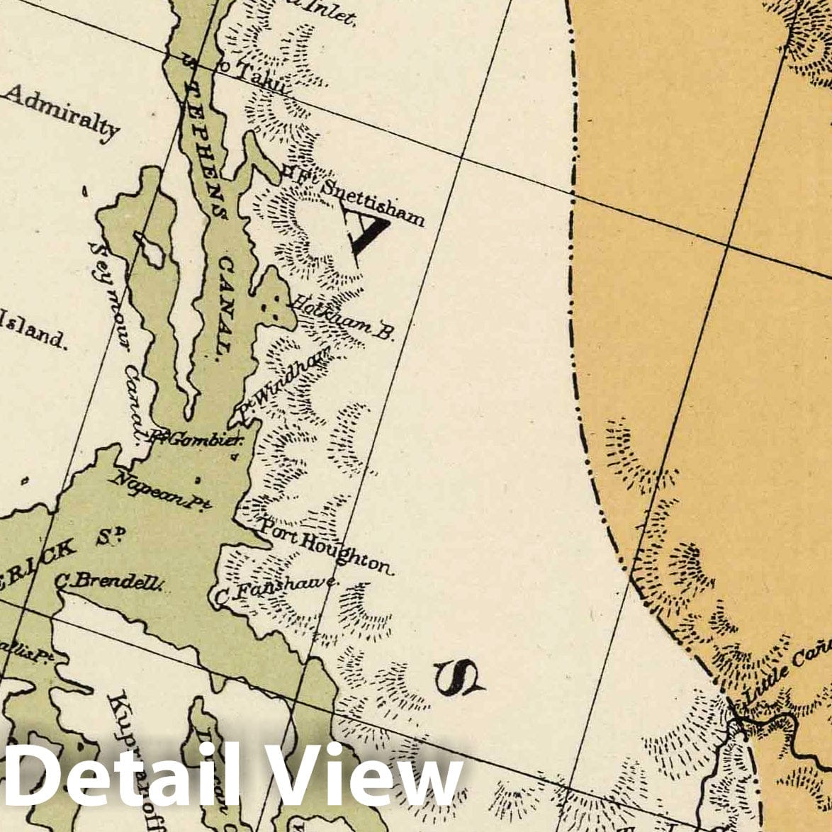 Canada and Alaska Boundary Region - Railroad Map, 1882 - Historical Map Print
