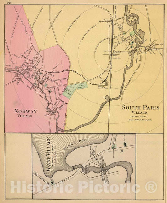 Historic Map : 1894 Norway, South Paris. - Vintage Wall Art