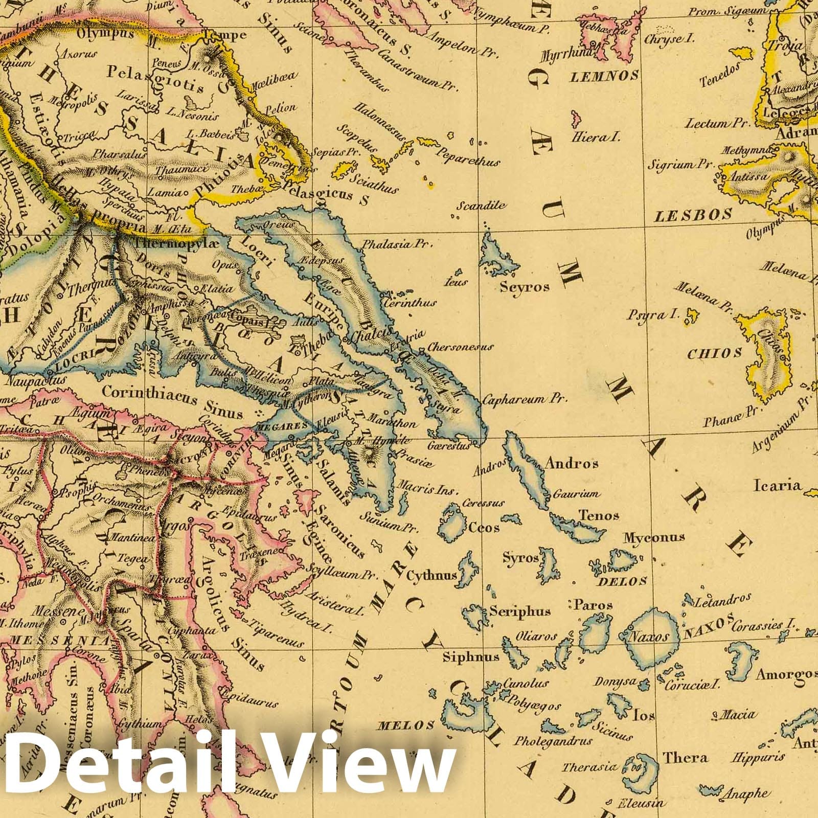 Ancient Greece Map 1837 - Hand-Colored Engraved Historical Map Print