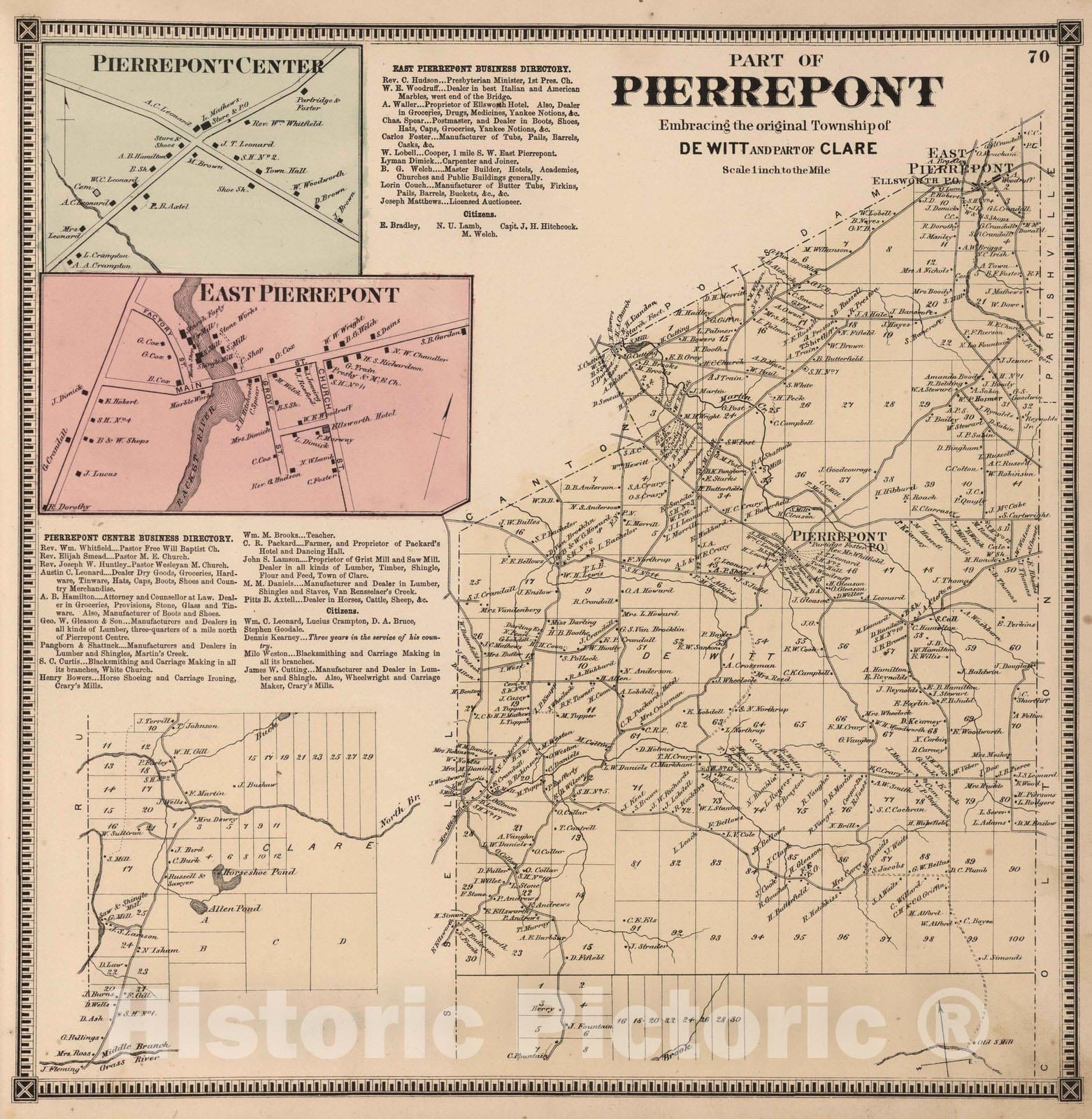 Pierrepont, Pierrepont Center, East Pierrepont, Saint Lawrence County, New York - Property Map, 1865