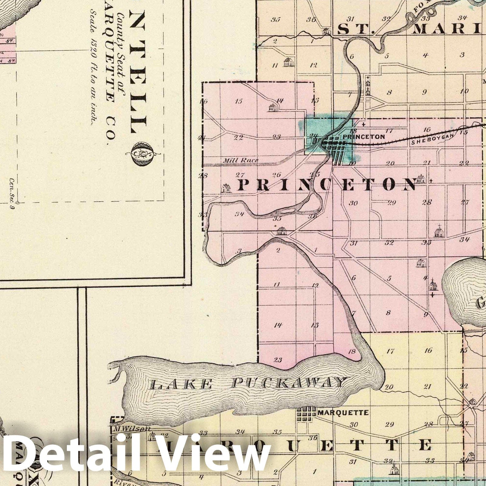 Green Lake County, Wisconsin with Montello and Oxford - 1878 Historical Map Print