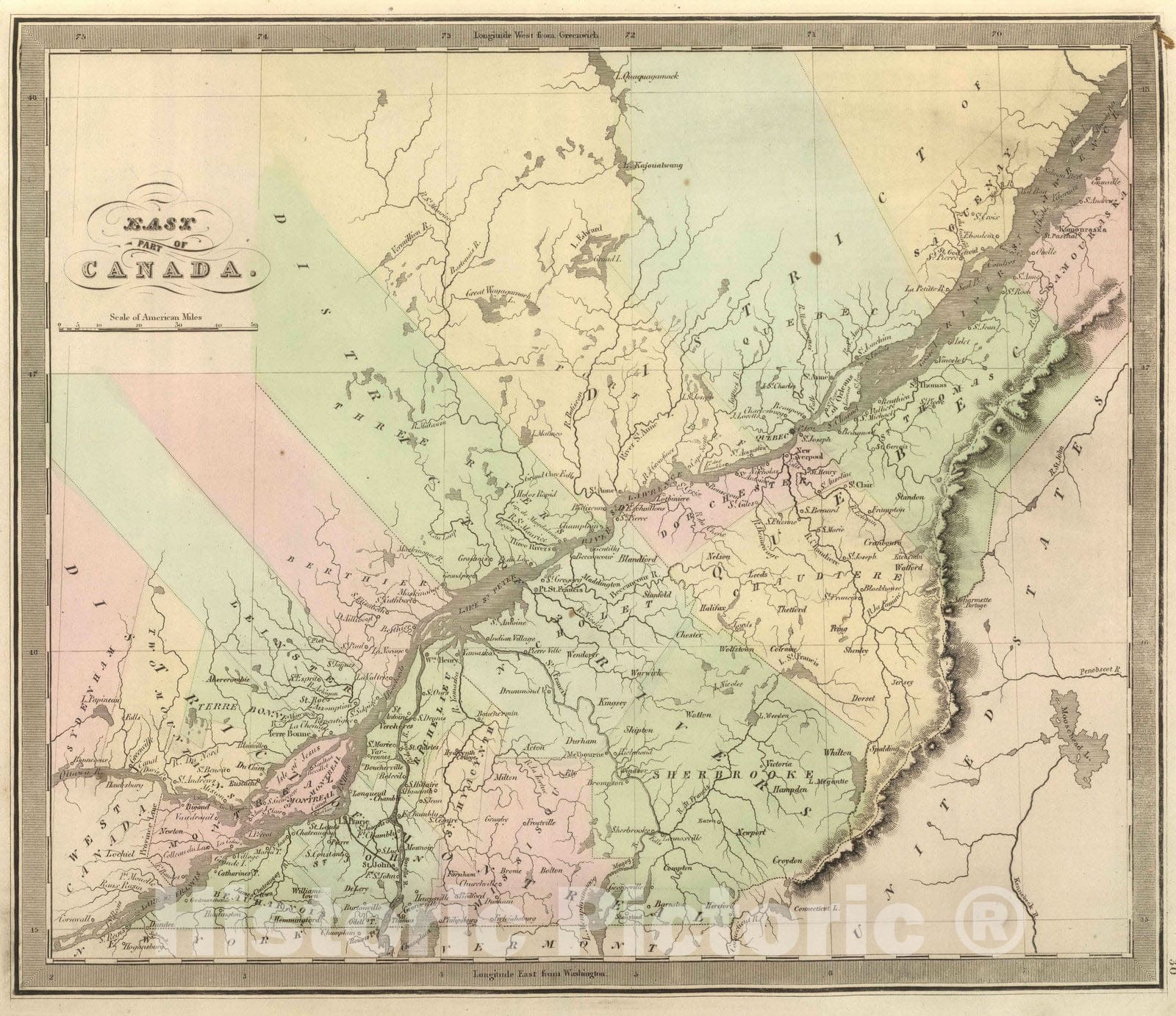 Historic Wall Map : 1848 East Part of Canada. - Vintage Wall Art