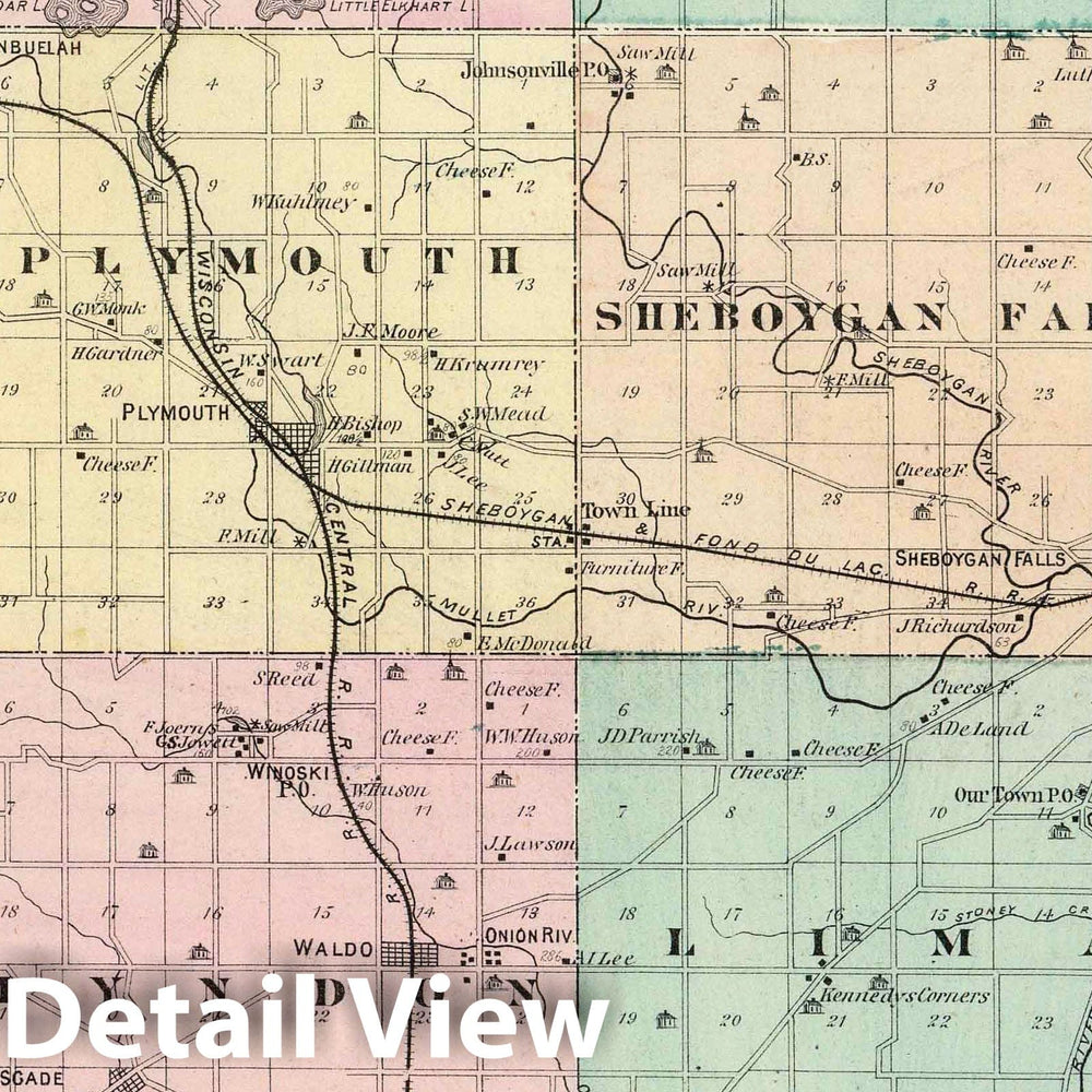 Historic Map : 1878 Map of Sheboygan County, State of Wisconsin. - Vintage Wall Art