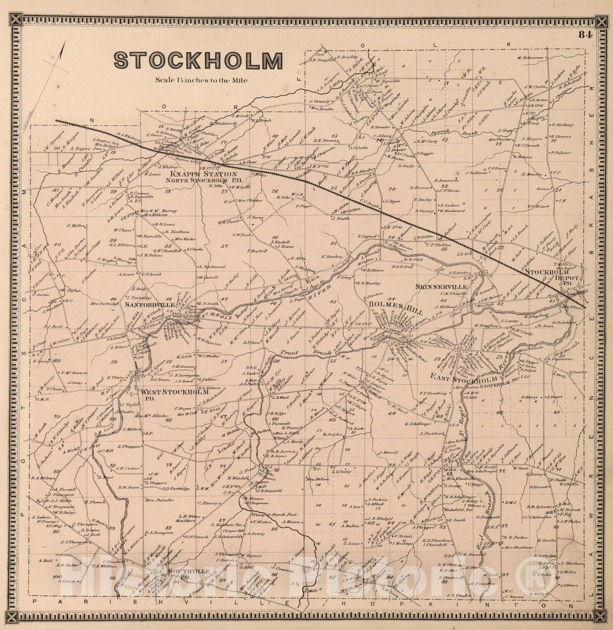 Historic Map : 1865 Stockholm, Saint Lawrence County, New York. - Vintage Wall Art