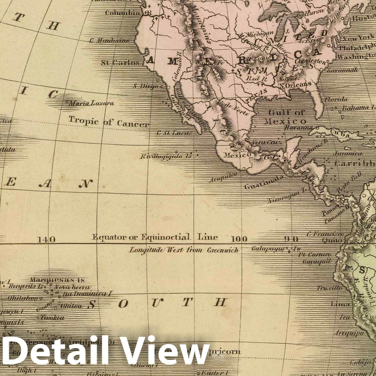 Western Hemisphere - Railroad Map, 1848 - Greenleaf Atlas Reproduction