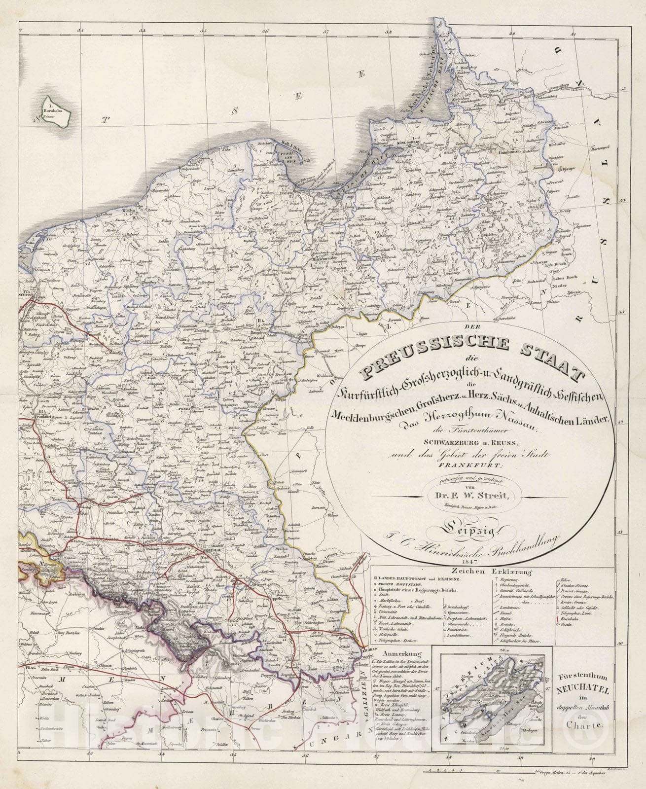 Historic Map : Prussia , Germany, 1847 Der Preussische Staat , Vintage Wall Art