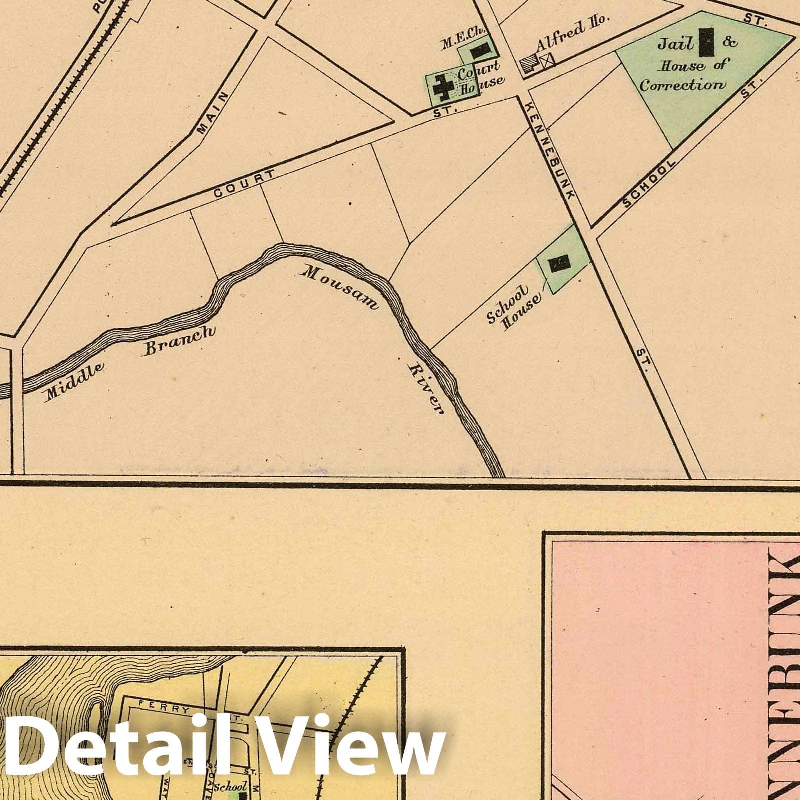 Alfred, Old Town, and Kennebunk, Maine - Railroad Map, 1894 - Historical Atlas Print