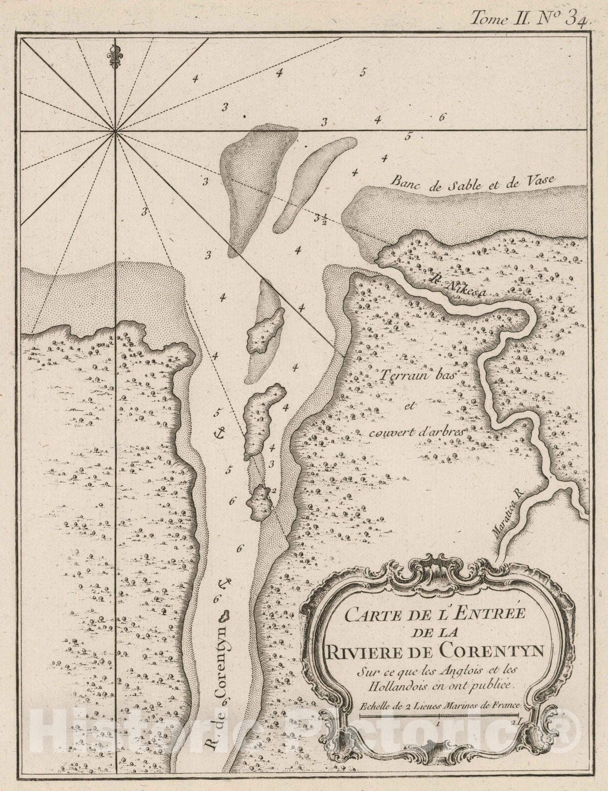 Historic Map : Guyana, 1764 Carte De L'Entre?e De La Riviere De Corentyn , Vintage Wall Art
