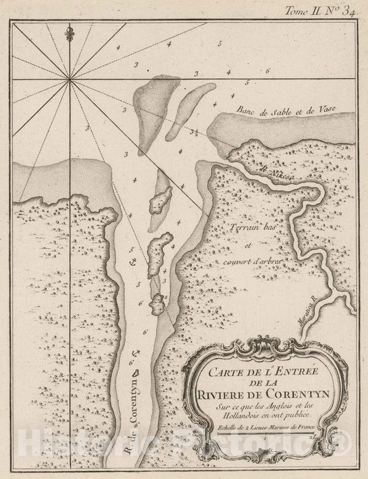 Historic Map : Guyana, 1764 Carte De L'Entre?e De La Riviere De Corentyn , Vintage Wall Art