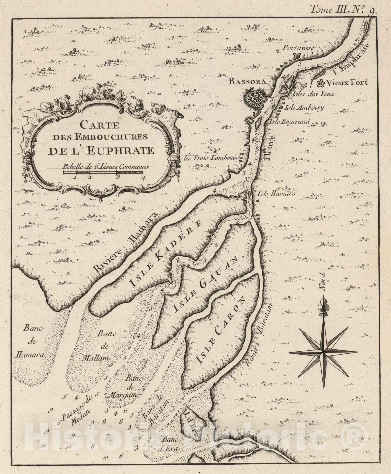 Historic Map : Iraq, 1764 Carte des embouchures de l'Euphrate , Vintage Wall Art