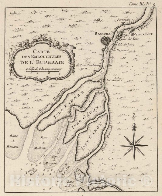 Historic Map : Iraq, 1764 Carte des embouchures de l'Euphrate , Vintage Wall Art