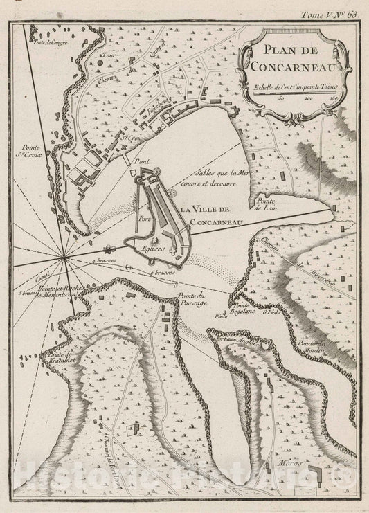 Historic Map : France , Concarneau France, 1764 Plan de Concarneau , Vintage Wall Art
