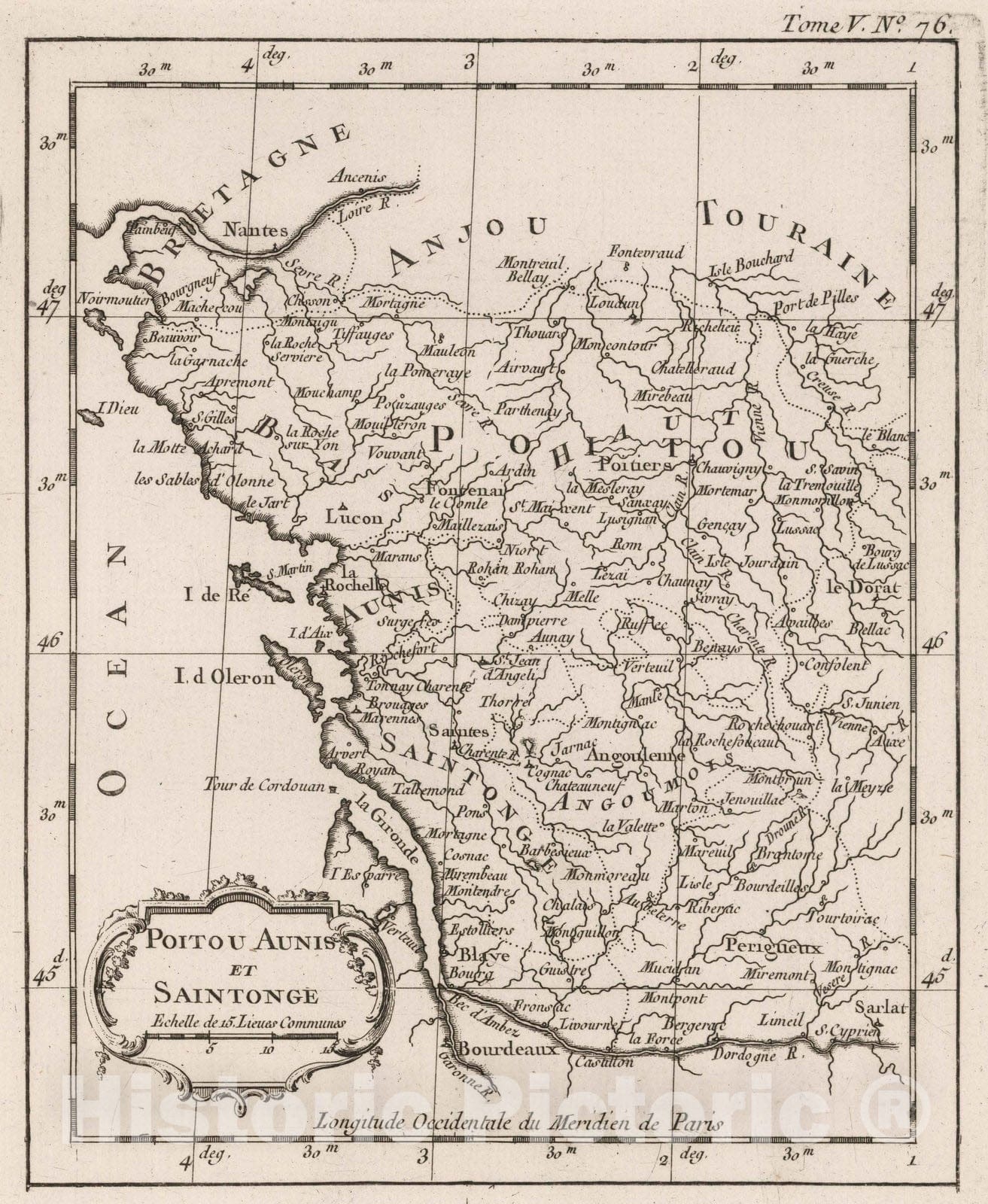 Historic Map : France, Saintonge , France 1764 Poitou Aunis et Saintonge. , Vintage Wall Art